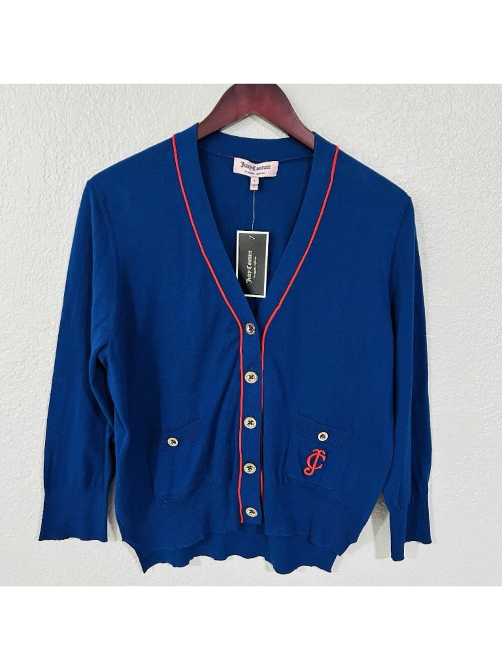 Juicy Couture NWT preppy Button Up Cardigan Grampacore Womens Medium Preppy Blue